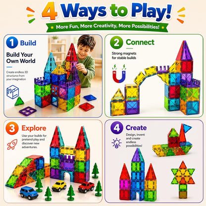 LATI Magnetic Tiles Starter Set for Kids,Beginner Magnetic Building Blocks for Early Learning, Build in 2D & 3D, Open-Ended STEM Building Toy,Easy to Start for Early Builders,Toy Gift for Ages 3–6