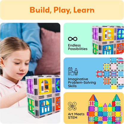 PicassoTiles Window and Door Clip On Magnetic Blocks Magnet Tiles Magnets Building Tile Construction Toy Set STEM Education Toys Learning Kit Stacking Block Playset Boys & Girls Age 3+ PT30