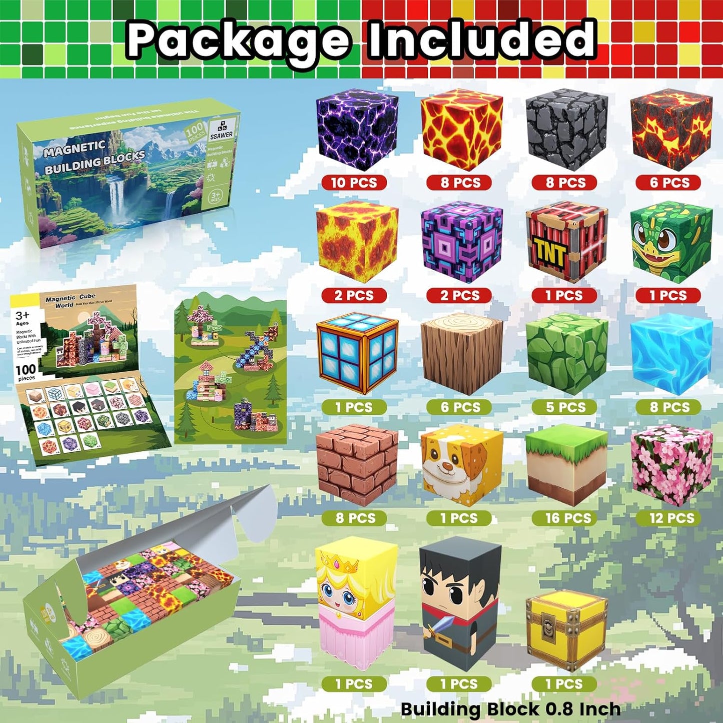 Magnetic Blocks Toys for Kids, 100 PCS Building Blocks Cubes, Stacking Magnetic Tiles Toys for Kids Toddlers Boys Girls Ages 3 4 5 6 7 8-12 Birthday Gifts Party Supplies (Underworld)