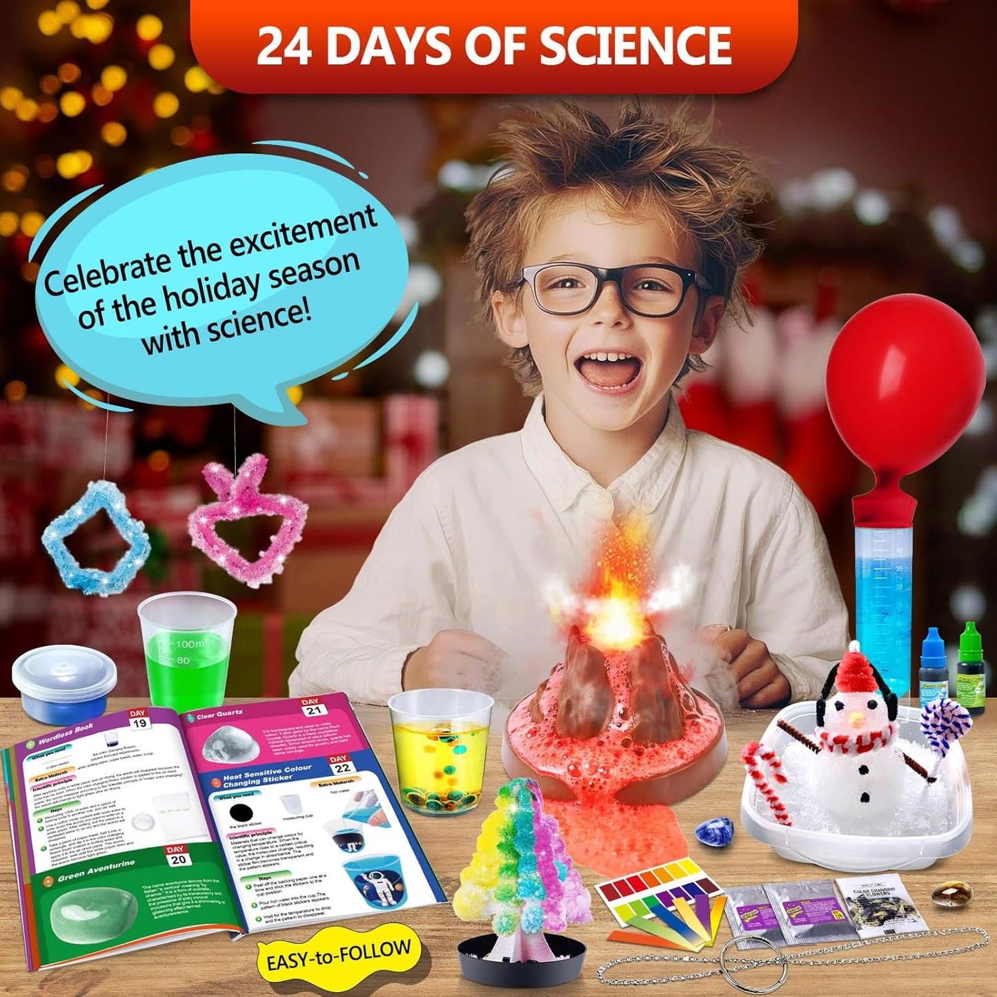 UNGLINGA 2026 Science Experiments Advent Calendar for Kids Boys Girls Toys Gifts - 24 Days of S.T.E.M Kit, Volcano, Chemistry, Physics, Gemstones, Countdown to Christmas Birthday Holiday
