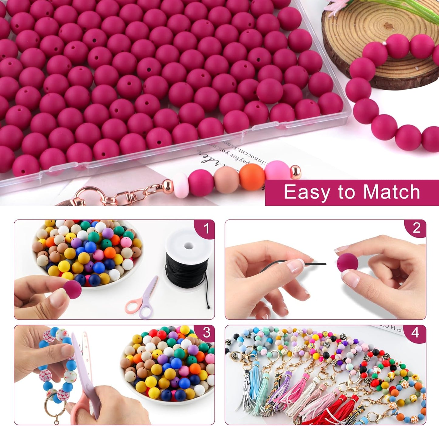 65Pcs 19mm Silicone Beads for Keychain Making Bracelet Necklace, Bulk Round Silicone Beads for Pens（Christmas Green） - Colors A