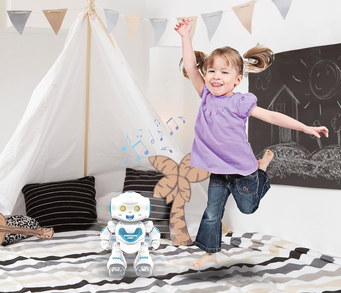 LEXiBOOK, Powerman Neo, My Robot Full of Technology, Remote Control and Gesture Control, Educational Activities in English, Programmable, Music and Dance, Sound and Light Effects, Blue/White, ROB18EN