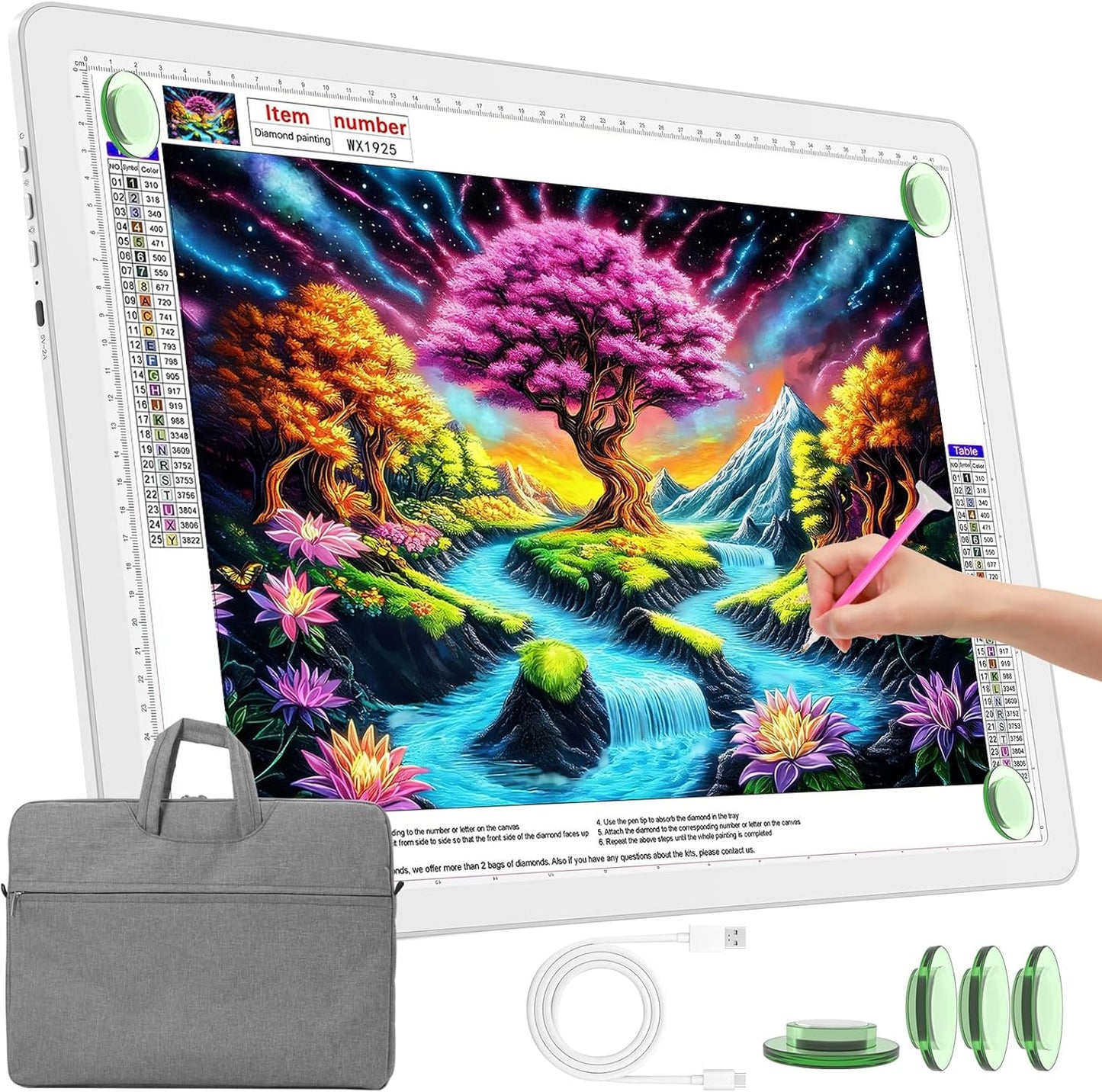 TOHETO Rechargeable A3 Light Pad for Diamond Painting, Ultra Bright Tracing Light Box for Drawing, Wireless Lightbox for Tracing and Drawing, Cordless Diamond Art Light Board for Sketching (Black)