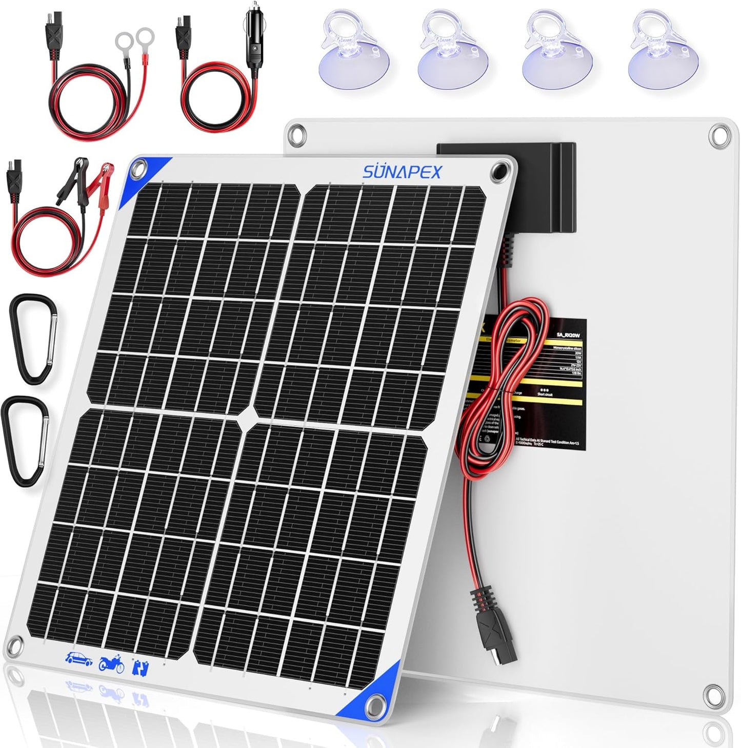 SUNAPEX 12V 10 Watt Solar Trickle Charger Maintainer - Waterproof Solar Powered Battery Charger - Solar Panel Kit Built-in Smart Charge Controller for Car Rv Trailer Truck Boat Automotive Marine