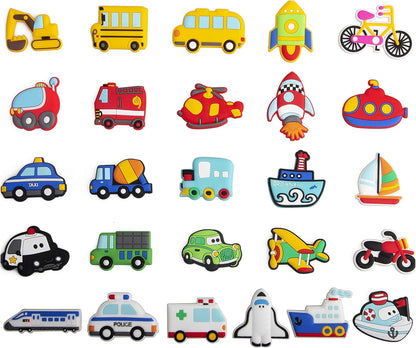 WISESTAR 26PCS Transports Rubber Fridge Magnets for Kids- Aircraft, Boat, Vehicle, Car Refrigerator Magnet for Whiteboard - Educational Toy Tool School Prize Birthday Gift- Kids Over 3 Years