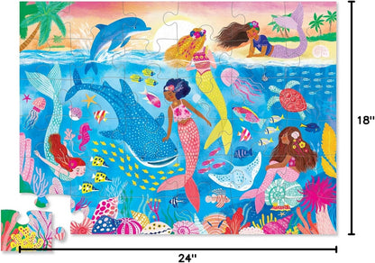 Crocodile Creek 36-Piece Jigsaw Floor Puzzle - Shark Reef - for Kids Ages 3-5 - Heavy-Duty Shaped Box for Storage - 24" W x 18" H Finished