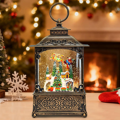 Christmas Snow Globes Lantern, Church and Christmas Tree Christmas Decorations Indoor, 6H Timer Battery & USB Powered Light Up Musical Snow Globes for Kids Women Adults Gift Thanksgiving Home Decor