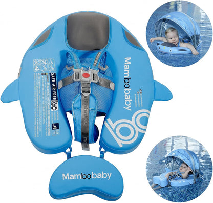 Baby Pool Float with UPF50+ 3D Adjustable Canopy, Add Tail Mambobaby Float Non Inflatable Infant Floats for Pool, Cartoon Narwhal Baby Floats (NPink with Canopy-U05NPCTLUROHML01U05)