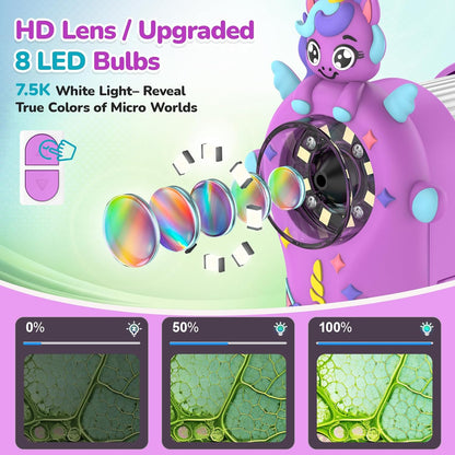 Digital Microscope for Kids Handheld Miniscope - 4K 2.0" Screen Rechargeable 1000X Mini Pocket Portable Magnifying Glass Edu Learning Science Toy Gift with Slides Kit 4-12 Children Students (Violet)