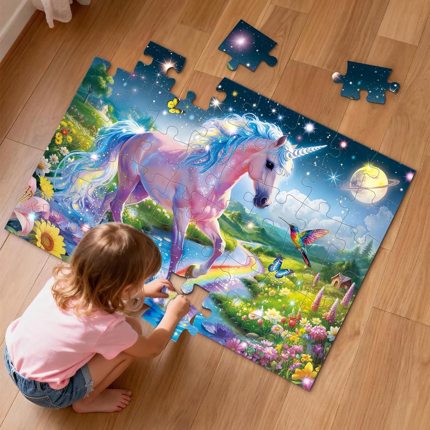 Floor Puzzle for Toddlers, 48 pc Unicorn & Friends Large Educational Jigsaw Puzzle for Kids Ages 4-8, 2 x 3 Feet Giant Toy, Holiday Activity for Ages 3+