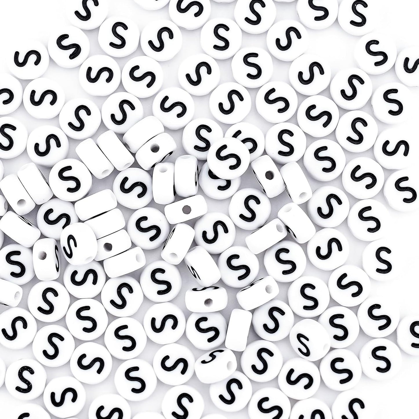 300Pcs Vowel Letter Pony Beads for Charms Bracelets Making 4X7mm Individual Round White Alphabet Beads U