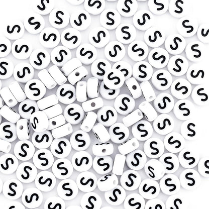 300Pcs Vowel Letter Pony Beads for Charms Bracelets Making 4X7mm Individual Round White Alphabet Beads U