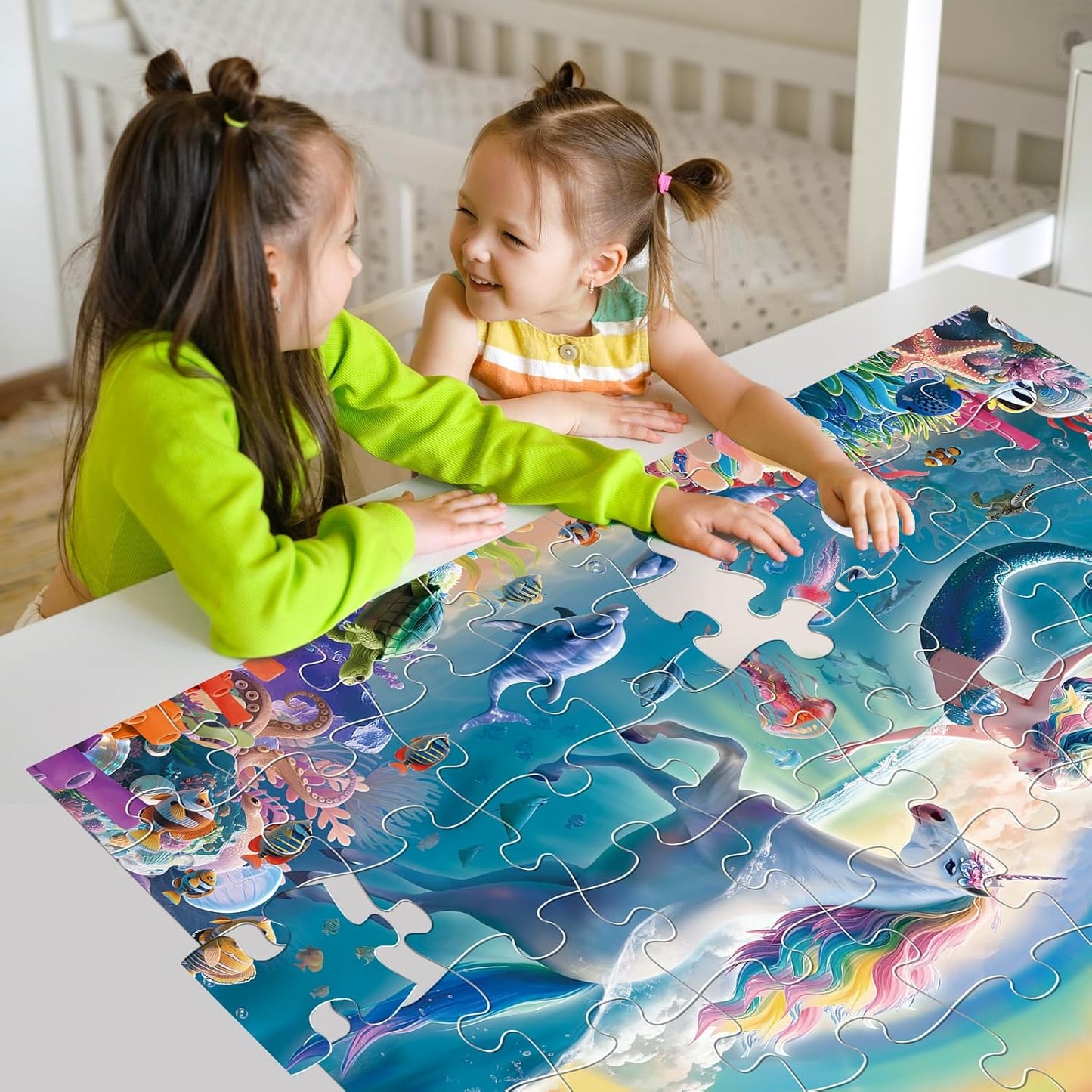 Jumbo Floor Puzzle for Kids Ages 4-8, 48-Piece Unicorn and Mermaid Underwater Jigsaw Puzzle, Large Educational Toys for Toddler Girls and Boys, Easter Gift for 3-5 Year Olds