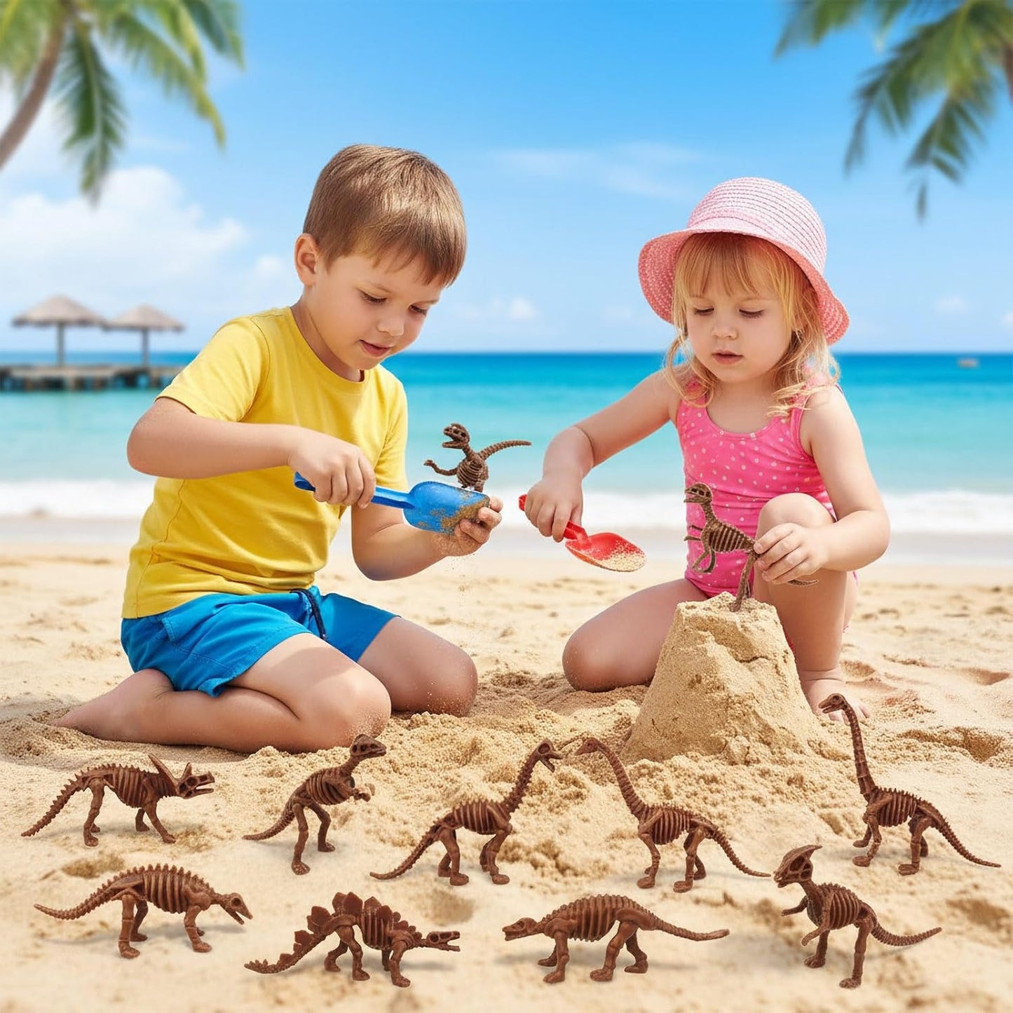 30 PCS Dinosaur Fossil Skeletons, Assorted Dinosaur Skeleton Toys Figures for Science Play Dino Sand Dig Party Favor Decorations (Dino skeletonD)