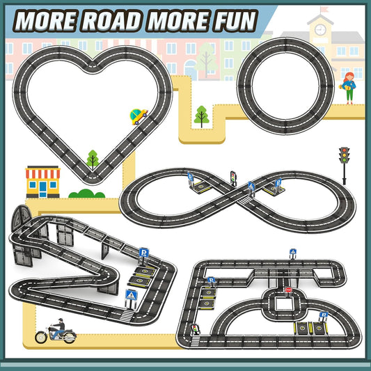 104 PCS Magnetic Tiles Road Set, STEM Construction Toys for Kids Ages 3-5 5-7 4-8, Magnet Building Blocks for Toddler Toys Games, Christmas Birthday Gifts for 3+ Year Old Boys Girls