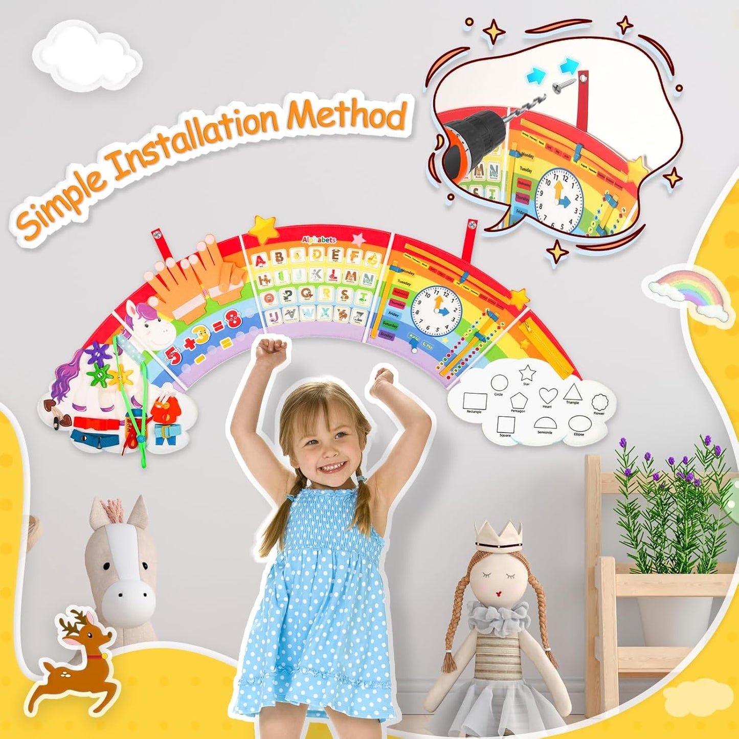 Montessori Sensory Wall Busy Board - Sensory Wall Panel for Kids, Toddler Felt Activity Book Board Toys for 3-6, Activity Cube, Daycare Educational Learning Toys