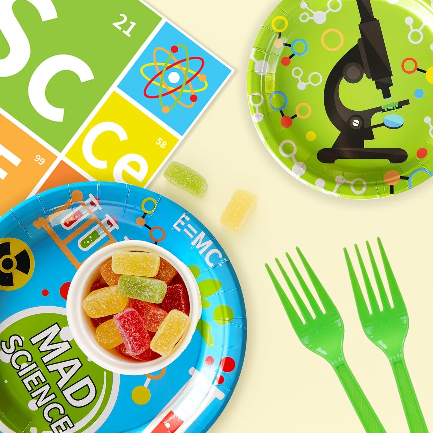 Science Party Supplies (100 pcs) Science Party Plates, Science Birthday Napkins, Science Paper Plates Napkins for Chemistry Party, Forks, Mad Scientist Themed Birthday Lab Party Decorations, 25 Serves