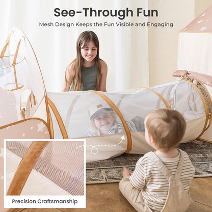Tiny Land Play Tunnel and Ball Pit for Toddlers, 5pcs Indoor Playground - Foldable Pop Up Tents with Carry Bag, Outdoor Playhouse with Crawling Toys & Play Tent, Gift for Boys and Girls