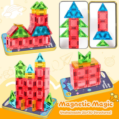 Magnetic Tiles Magnetic Blocks Building Toy: Portable Mini Magnetic Tiles Travel Set 48 Pieces Montessori Toys Birthday Gift for Kids Girls and Boys Ages 3-12 Years Old Preschool Classroom Must Haves