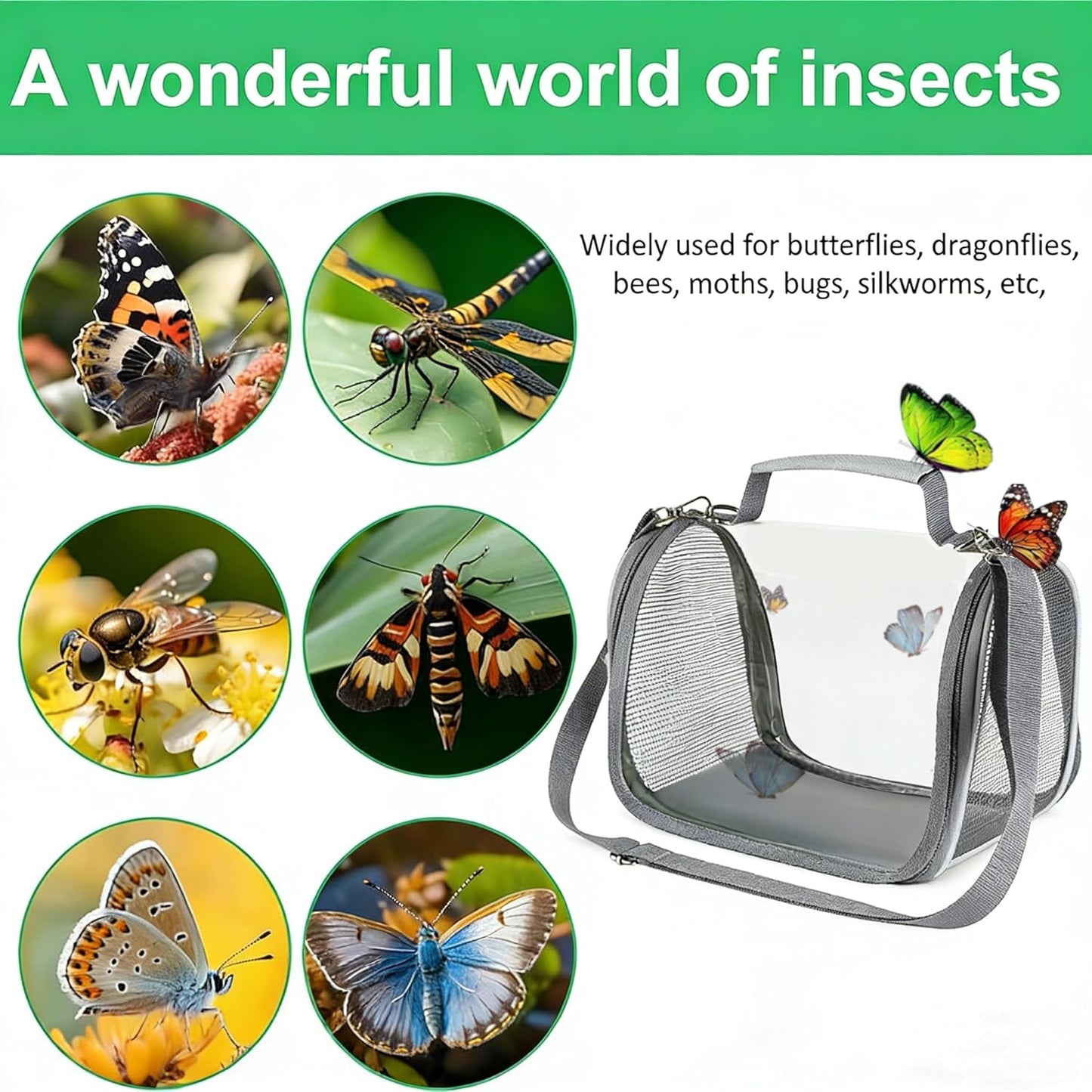 Small Butterfly Habitat Transparent Bug Mesh Cage Portable Caterpillar Enclosure Terrarium Critter Net Cage Breathable Lizard Pigeon Outdoor Observation Container Dragonfly Habitat, 11’’*7’’*6.7’’