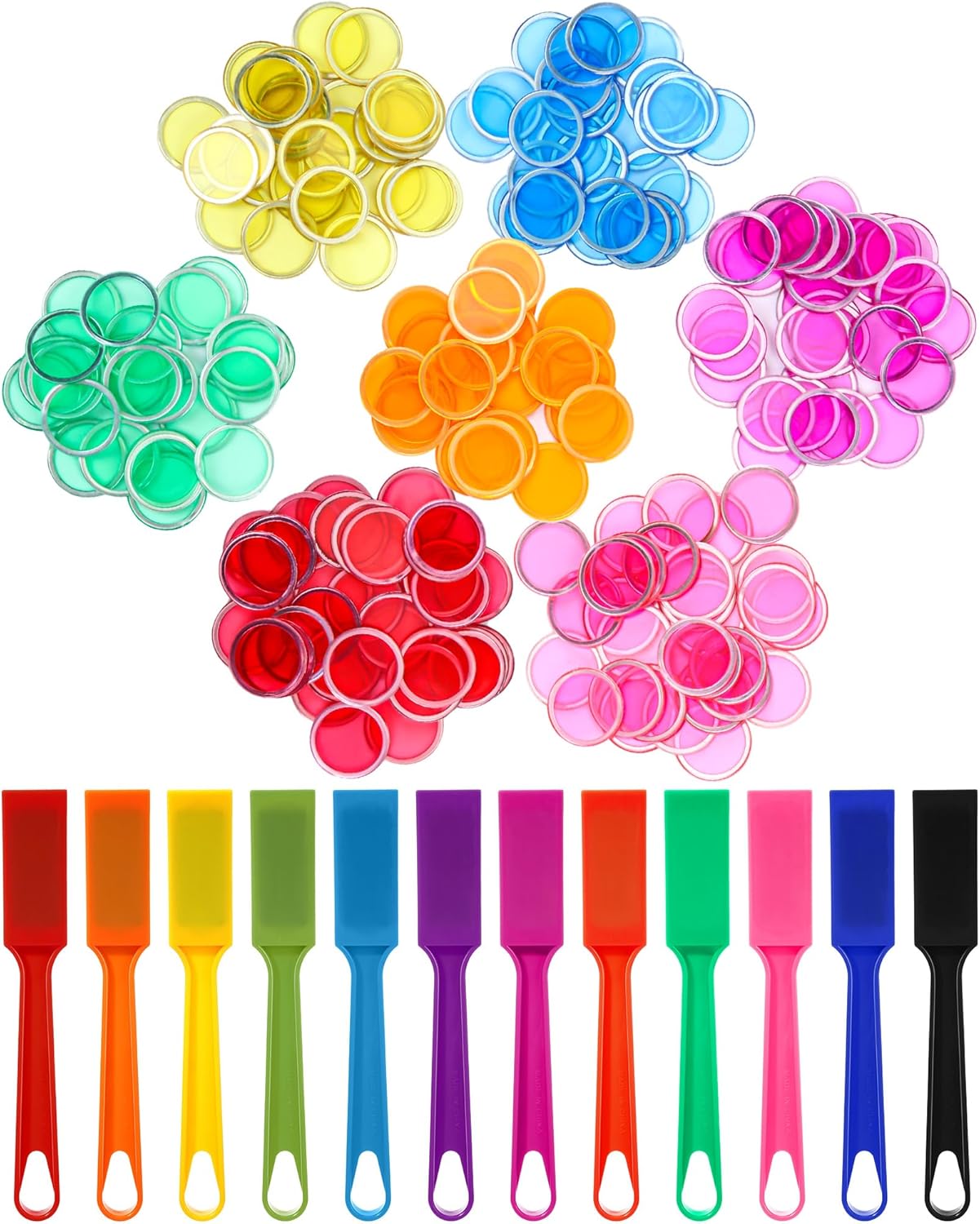 Sanwuta 12 Pcak Colors Magnetic Bingo Wands 350 Metal Translucent Chips Easy to Pick up Magnetic Bingo Chips Stem Kits for Science Learning Counting Family Game Night Activities (Cute Color)