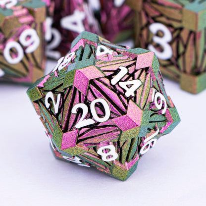 7PCS Metal DND Dice Set with Box, Debris RPG Blue White D and D Dice for D&D Tabletop Games Role Playing Game Polyhedral Dice Set D20 D12 D10 D8 D6 D4