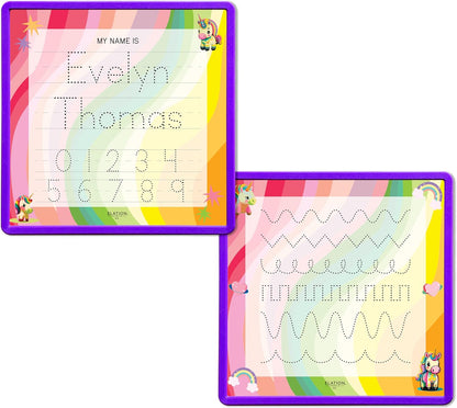 Kid's Name Tracing Board | Dry Erase Letter Tracing | Reusable Name Alphabet Tracing| Number Tracing | Personalized | Baby Unicorn Theme