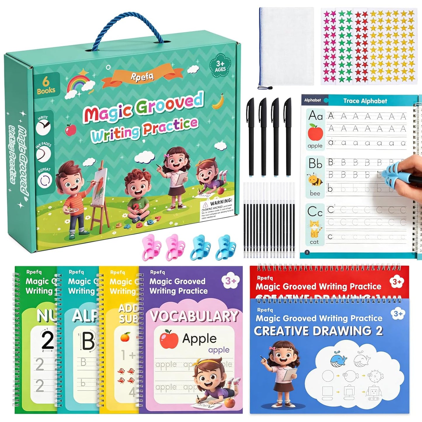 Magic Grooved Writing Practice for Kids Ages 3-8,Reusable Large Grooved Handwriting Practice Books, Writing Books for Kids 5-7 Preschool Learning Activitys for Tracing Letters & Numbers