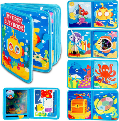 DEGIDEGI Montessori Busy Book for Toddlers, Educational Sensory Activity Book with Life Skills Training, Quiet Travel Toy for Car and Airplane, Christmas Birthday Gift (Deep Blue)