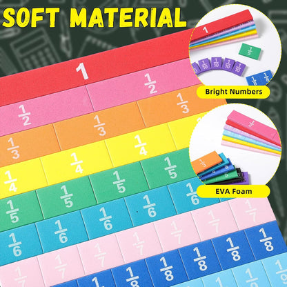 Sayglossy 6 Sets Fraction Tiles Set for Classroom Rainbow 11.8 x 8 in Fraction Strips Bars Math Manipulatives Montessori Math Materials for Home Learning School Educational (Set of 78) (Vivid Color)