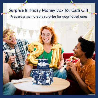 Birthday Money Box for Cash Gift Pull, Surprise Gift Boxes for Money, Money Holder Box with Pull Out Happy Birthday Card and 50Pcs Transparent Bags, Money Gift Ideas for Kids and Adults