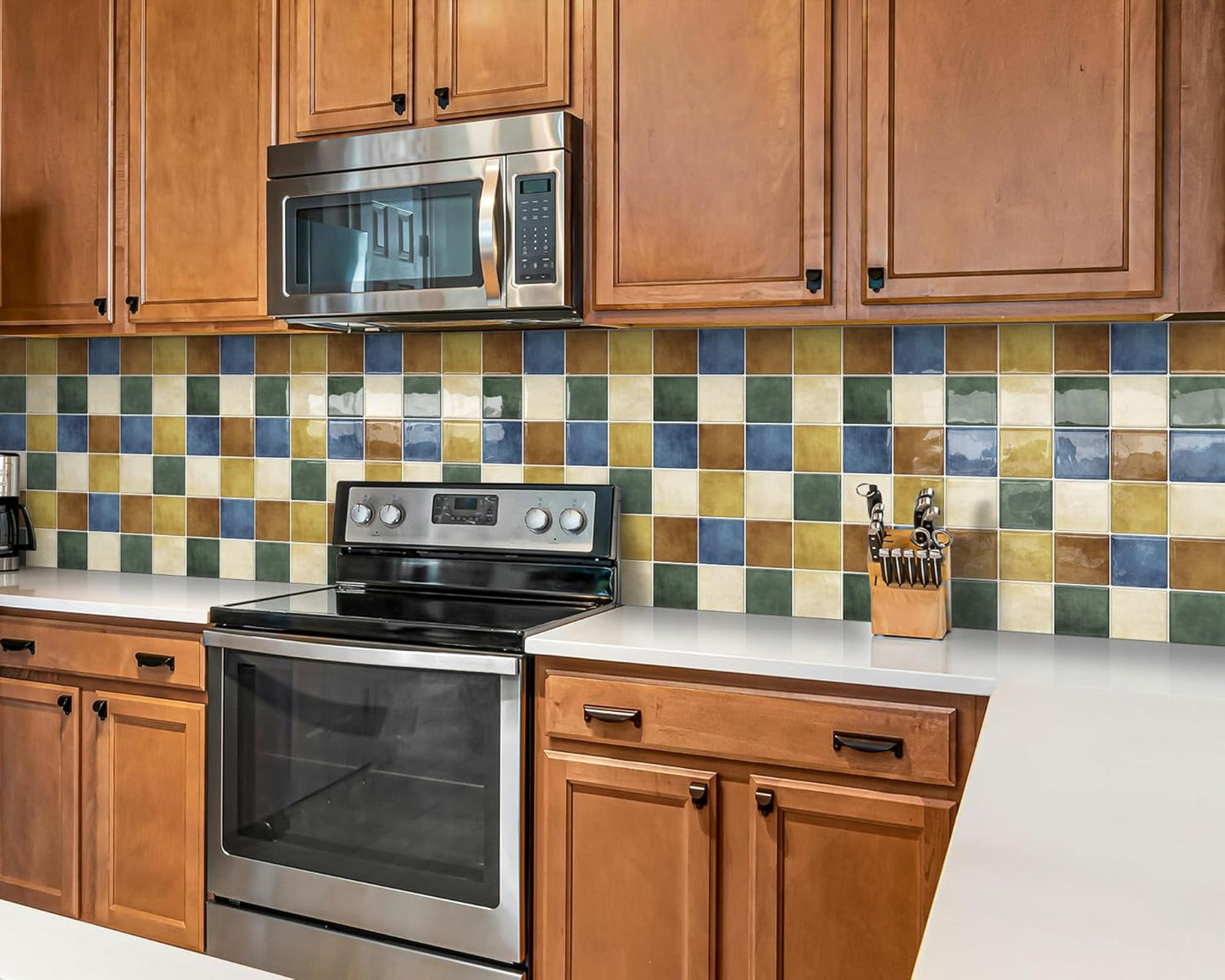 Thick Kitchen Peel and Stick Backsplash Tiles Square Self Adhesive Wall Tile Colorful (10-Sheet,12"x12")