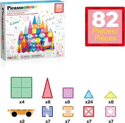 PicassoTiles Magnetic Building Block Set Geometry Shape Magnet Tiles Construction Toy STEM Learning Kit Educational Playset Playboard Pretend Play Stacking Blocks Child Brain Development PT16