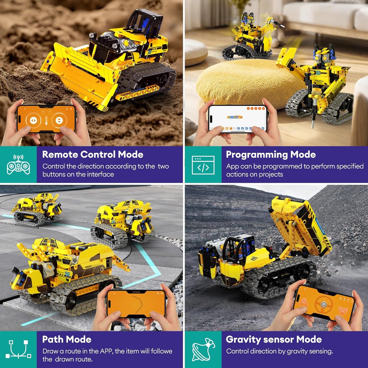 LECPOP 5 in 1 Building Toys STEM Robotics Kit, 430 PCS Blocks RC Robot Erector Sets, APP & Remote Control Excavator Science Kits for Kids Age 6 7 8 9 10 11 12-14, DIY Educational Gift for Boys & Girls