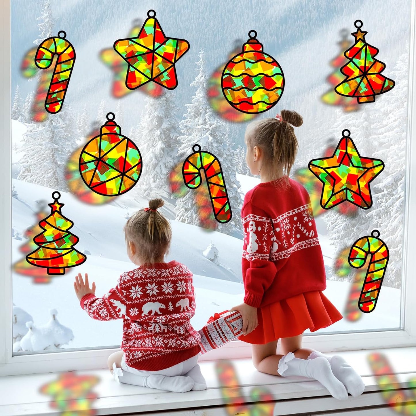 32 Sets Outer Space Suncatchers Craft Kit DIY Window Stained Glass Effect Planet Astronaut Alien Paper Crafts Home School Classroom Decoration Kid Birthday Gift Creative Art Project Activity Game - Colors A