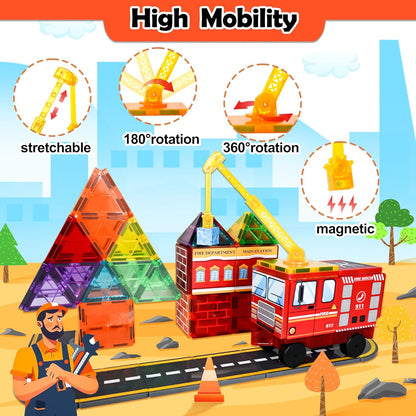 Drofex 42pcs Magnetic Tiles Road, Magnetic Building Blocks City Construction Toys for 3+Year Old Boys Girls, Kids Montessori Toys for Toddler, STEM Learning Gifts