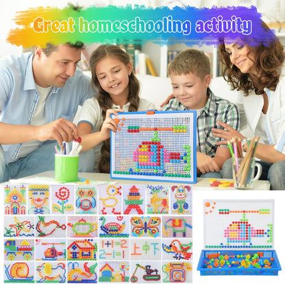 Mushroom Nails Pegboard Toy 296-Piece Educational Puzzle with Letters and Numbers Set for Kids Motor Skills Logic Thinking 11.41X8.26X1.37In