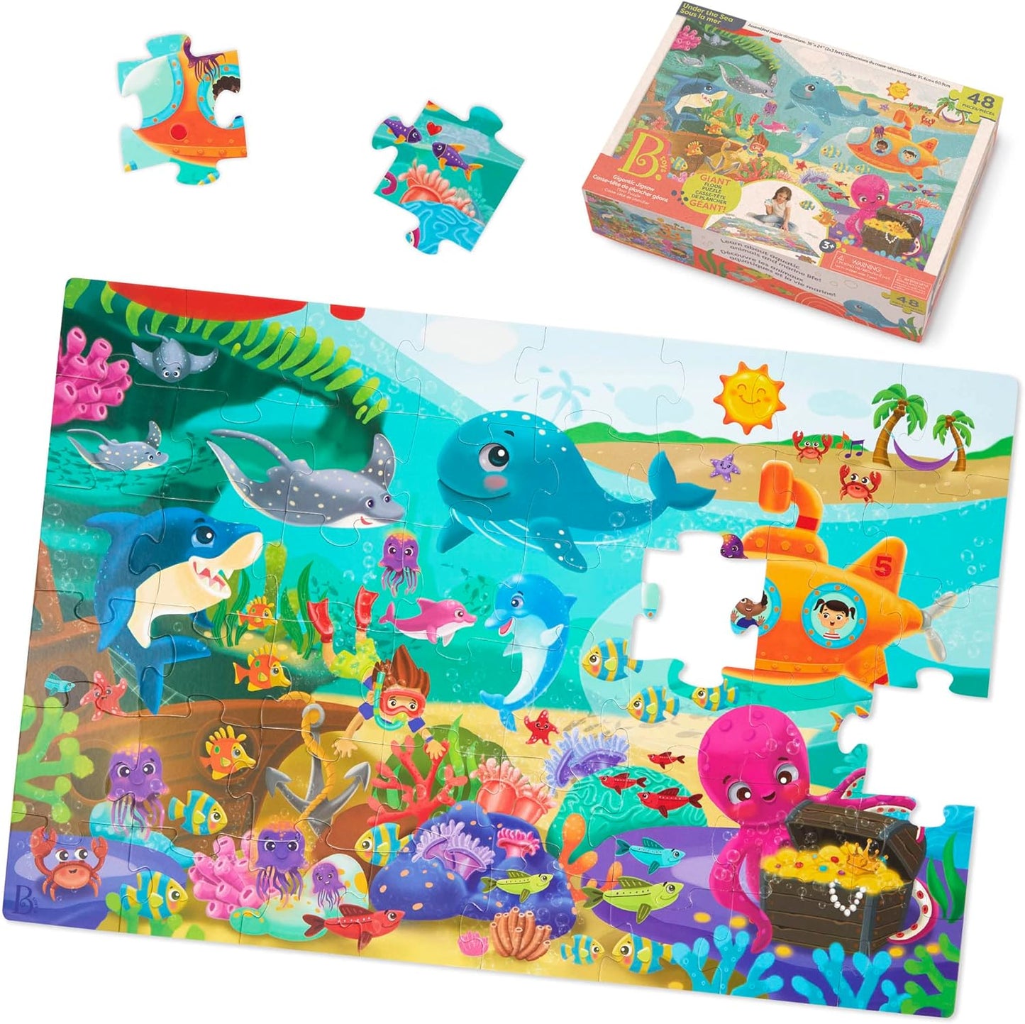 B. toys – Under The Sea Floor Puzzle – Kids Puzzles Jigsaw Puzzles – 48 Pieces Kids Puzzle with Ocean Animals – Educational 24 x 36-Inch Learning Toy for 3+ Years – Colorful Marine Life Adventure-Inch