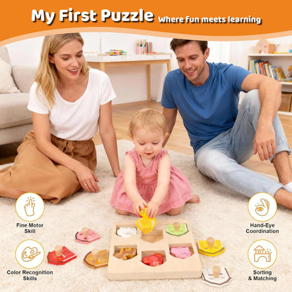 Wooden Puzzles for Toddlers 1-3, Animal Match Farm Peg Puzzle for Toddlers Age 1+, Montessori Toys for 1 2 Year Old, Knob Puzzle Birthday Gift, Preschoool Learning Toys