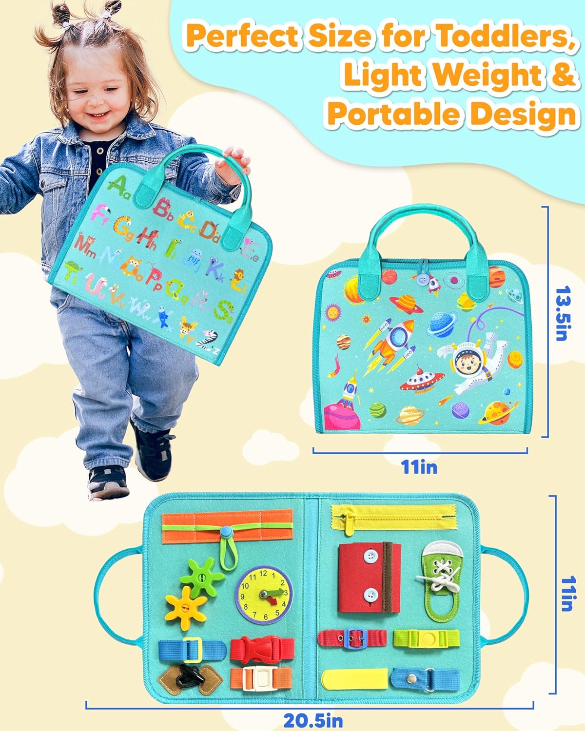 Exorany Busy Board Montessori Toys for Toddler Boys & Girls Birthday Gifts, Sensory Toys for Toddlers, Educational Travel Preschool Toddler Activities Learning Fine Motor Skills