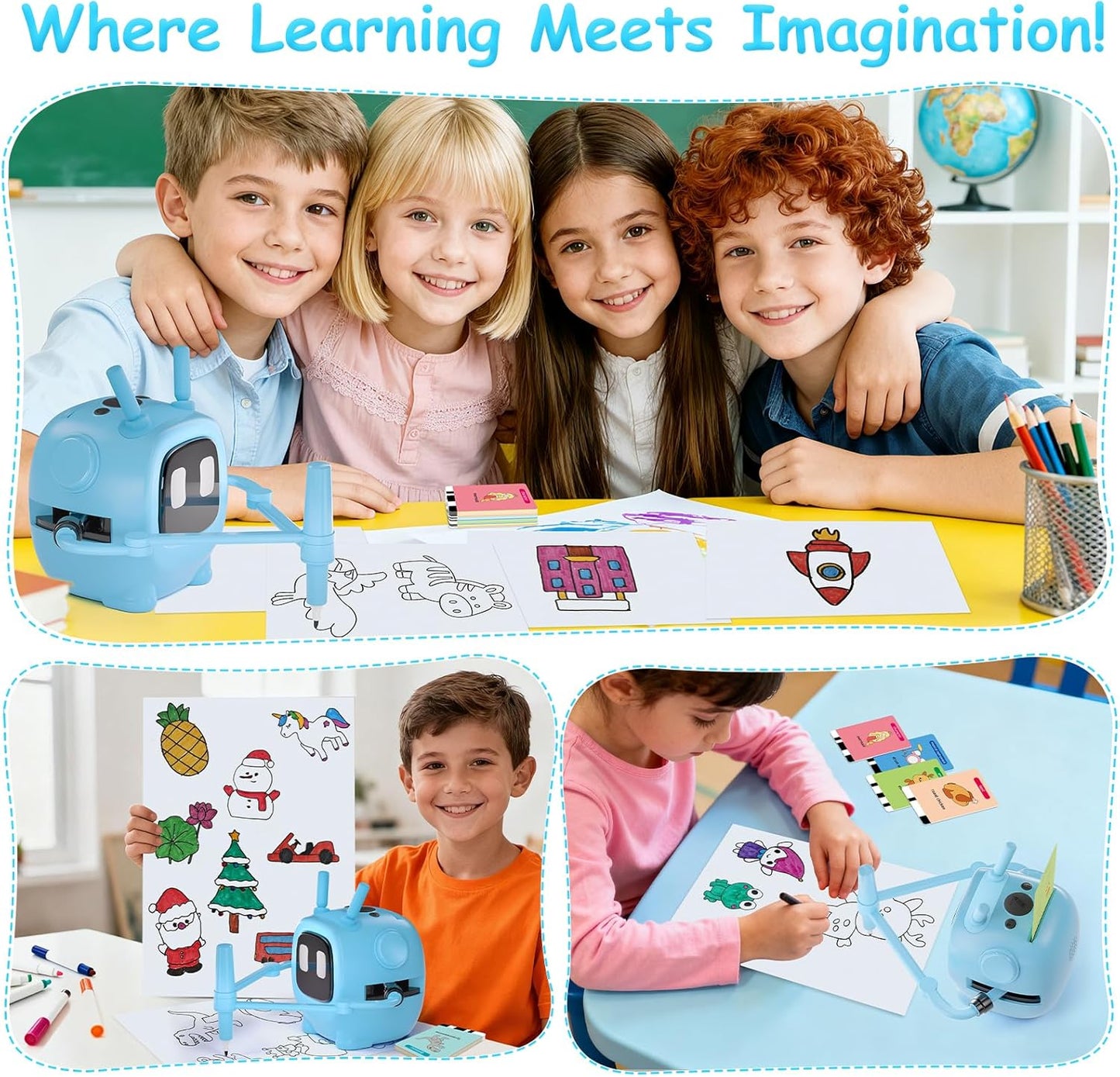 Drawing Robot for Kids: Interactive Educational Toy - Auto Drawing Machine with 192 Cards & 10 Pens - Montessori Learning Gifts for 3-8 Year Old Boys Girls
