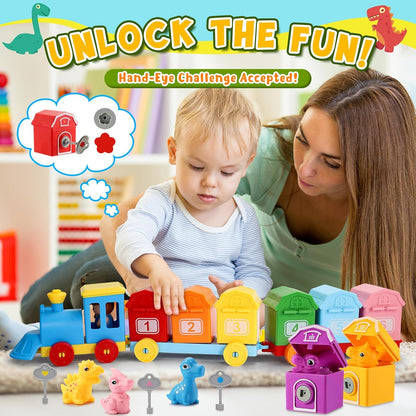 Animal Montessori Learning Toys for 2 3 4 5 Year Old Kids, Toddler Animals Train Locks & Keys Matching Toys Counting & Sorting Trains Set, Preschool Toy Boys Girls Christmas Birthday Gifts Age 2-4 3-5