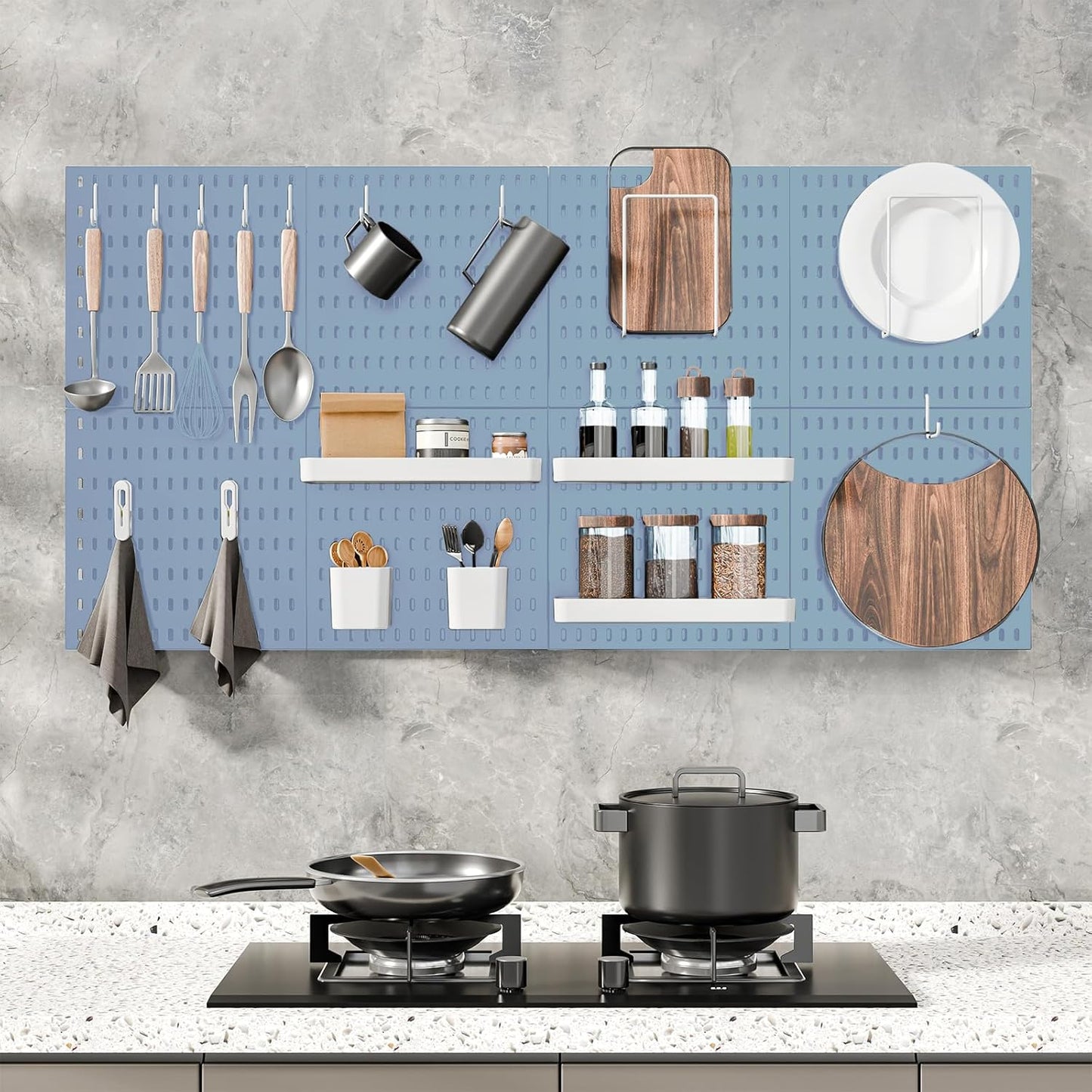 MULSAME Pegboard Combination Kit, Wall Mounted Storage Set with 4 Pegboards & 14 Accessories Hanging, White Peg Boards Organizer for Walls Display, Crafts Organization, Kitchen Organizer, 22" x 22"