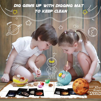 EDUMAN Gemstone Dig Kit - Dig It Up 40 Real Gems & Crystals with Mining Kit Tools, Solar System Eight Planets Toys for Kids Age 6+, STEM Science Educational Toys, Space Toys Ideal Gift for Boys Girls