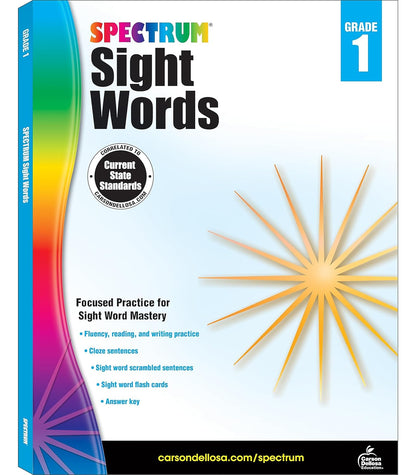 Spectrum Grade 1 Sight Words Workbook, 1st Grade Reading and Writing Practice With Sight Words Flash Cards and Scrambled Sentences, Classroom or Homeschool Curriculum