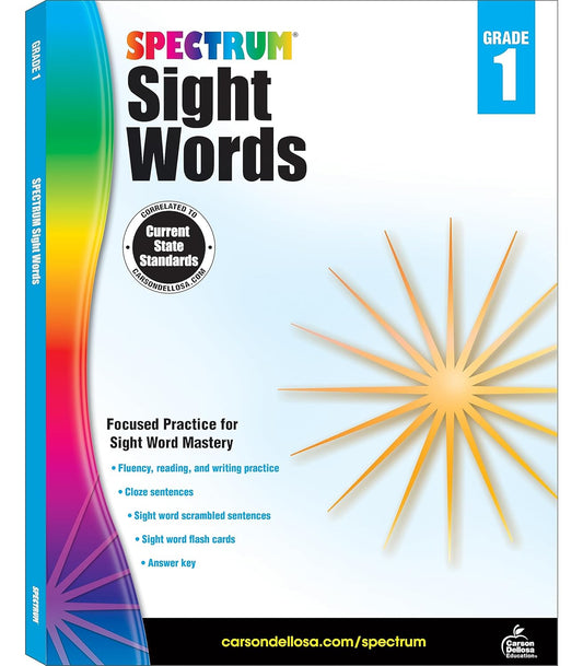 Spectrum Grade 1 Sight Words Workbook, 1st Grade Reading and Writing Practice With Sight Words Flash Cards and Scrambled Sentences, Classroom or Homeschool Curriculum