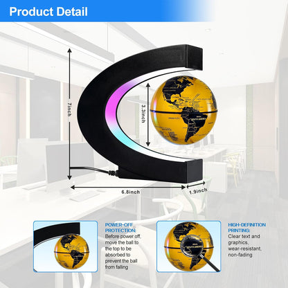 Flagest Magnetic Levitation Floating Globe, Levitating C Shape Globe with LED Lights for Education Home Office Desk Bookshelf Decor, Holiday Anniversary Creative Gift(3.3 Inches)