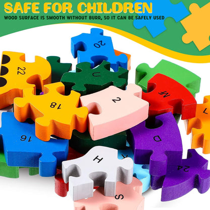 Yunsailing 4 Pcs Alphabet Jigsaw Puzzle Wooden Blocks Toys Alphabet Educational Toddler Puzzle Toys for Preschool Learning Party Favor Gift Learning (Snake, Snail, Duck, Leopard)