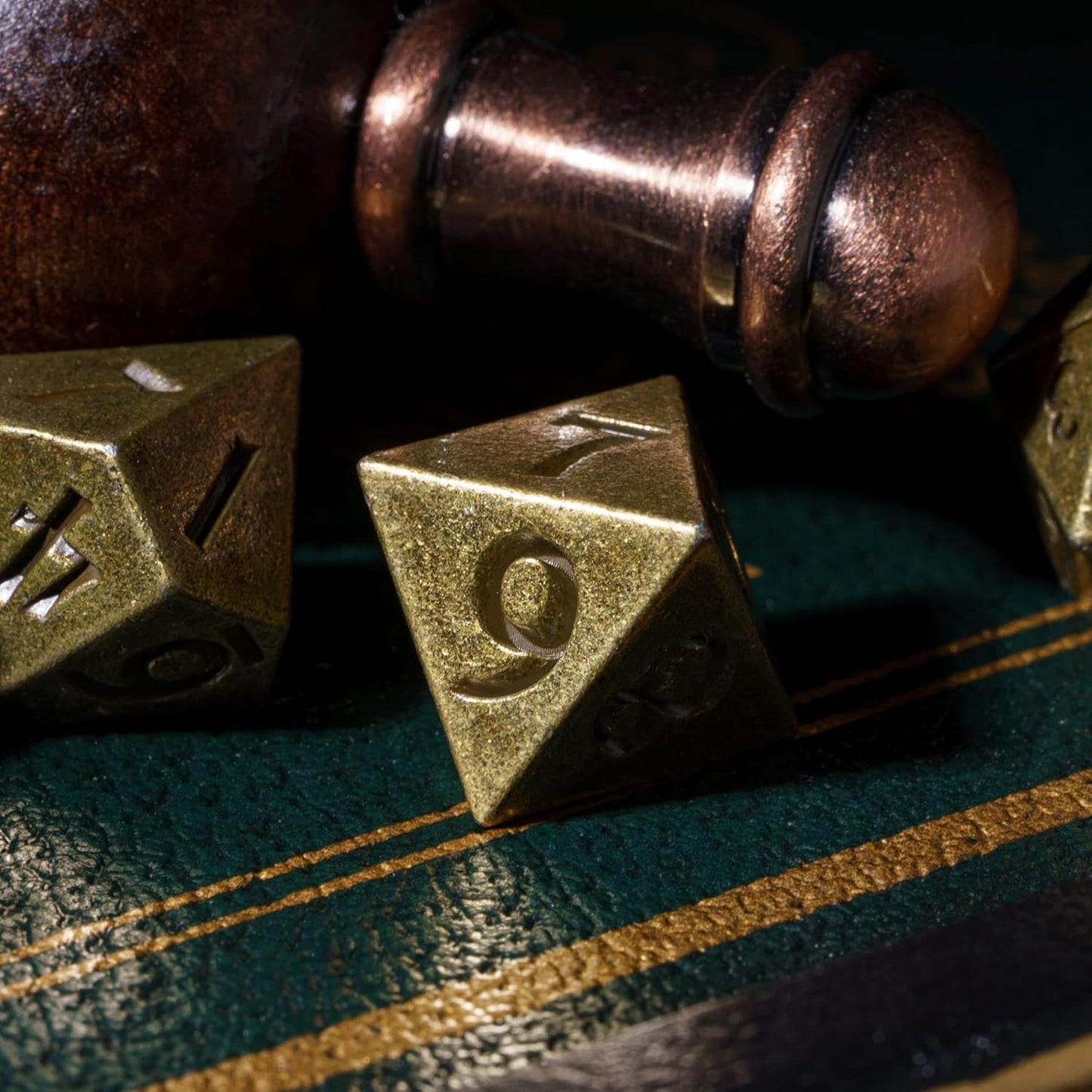 UDIXI Steampunk Metal Dice Set, 7 Die Polyhedral DND Dice Set for D&D Role Playing Game and Math Teaching (Ancient Copper)