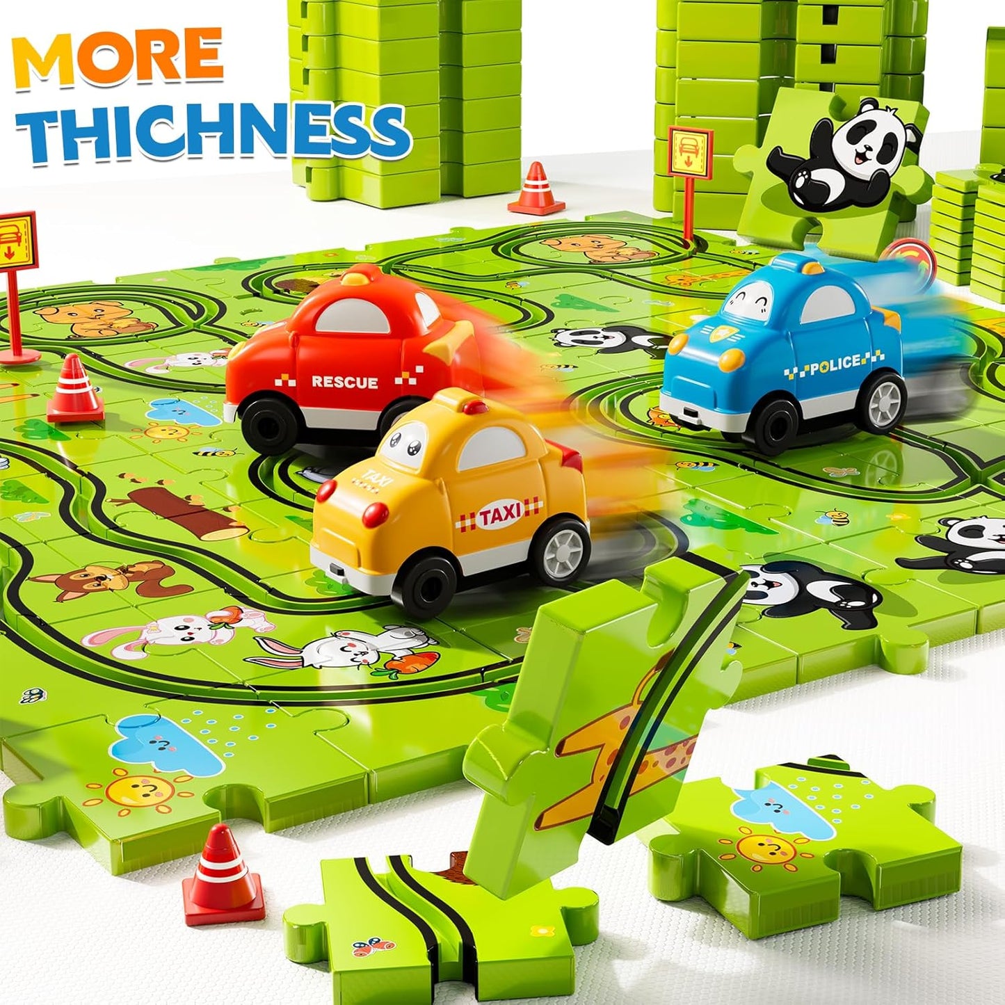 Beby Buty 64PCS Puzzle Track Car Set Toys for Kids Boys, Toddler Toys Gifts for 3 4 5 Year Old, Floor Puzzle Tracks Car for Boys Ages 3-5 4-6, for 3 4 5 6 Year Old